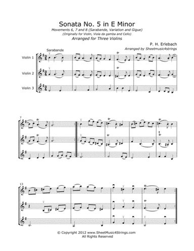 Erlebach, P. - Sonata No. 5 (Mvt. 6) for Three Violins (arr. Linda M. Scott)