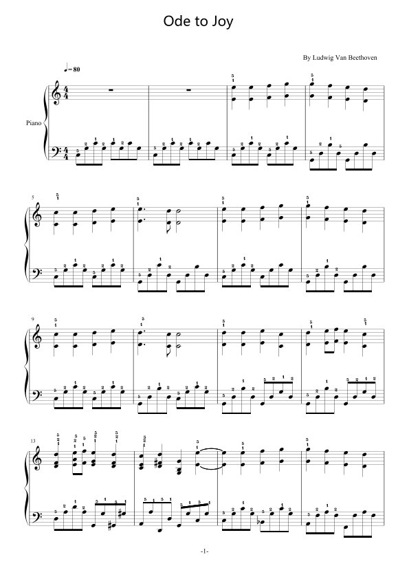 Ode to Joy,from Beethoven Symphony No.9,Easy Piano,with Fingering (arr. poon)