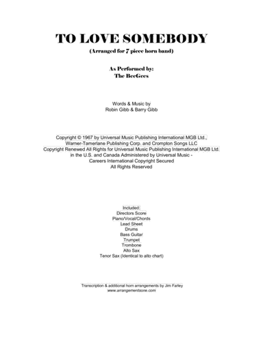 To Love Somebody (arr. Jim Farley www.arrangementsone.com)