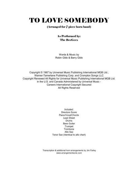 To Love Somebody (arr. Jim Farley www.arrangementsone.com)