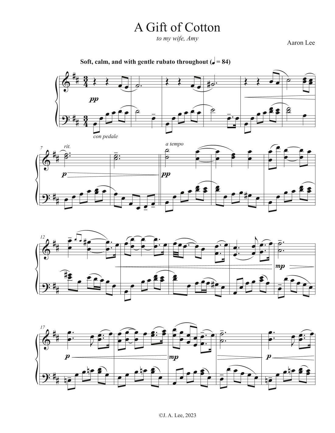 A Gift of Cotton (for solo piano)
