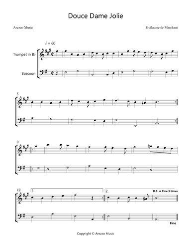 Douce Dame Jolie - Trumpet and Cello Arrangement (arr. Arezzo Music)