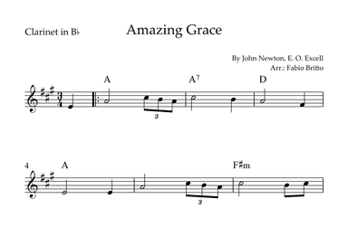 Amazing Grace for Clarinet in Bb Solo with Chords (arr. Fabio Britto)