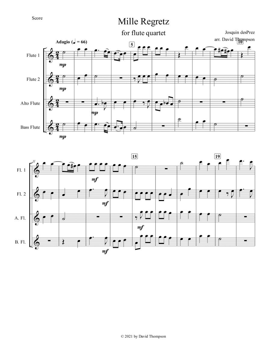 Mille Regretz (arr. David Thompson)