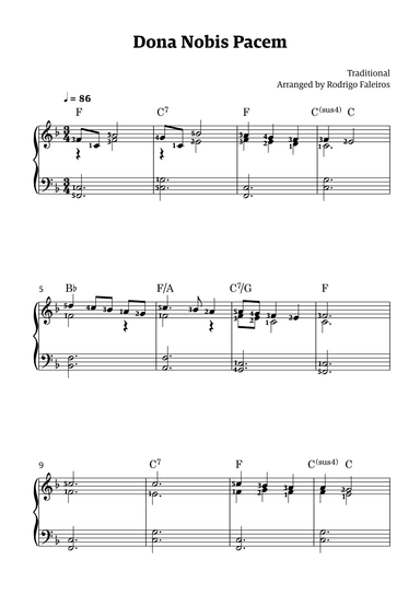 Dona Nobis Pacem - for piano (featuring chords and fingerings) (arr. Rodrigo Faleiros)