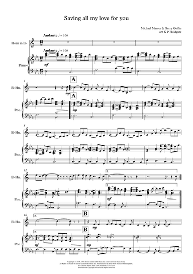 Saving All My Love For You (arr. Kevin P Holdgate)