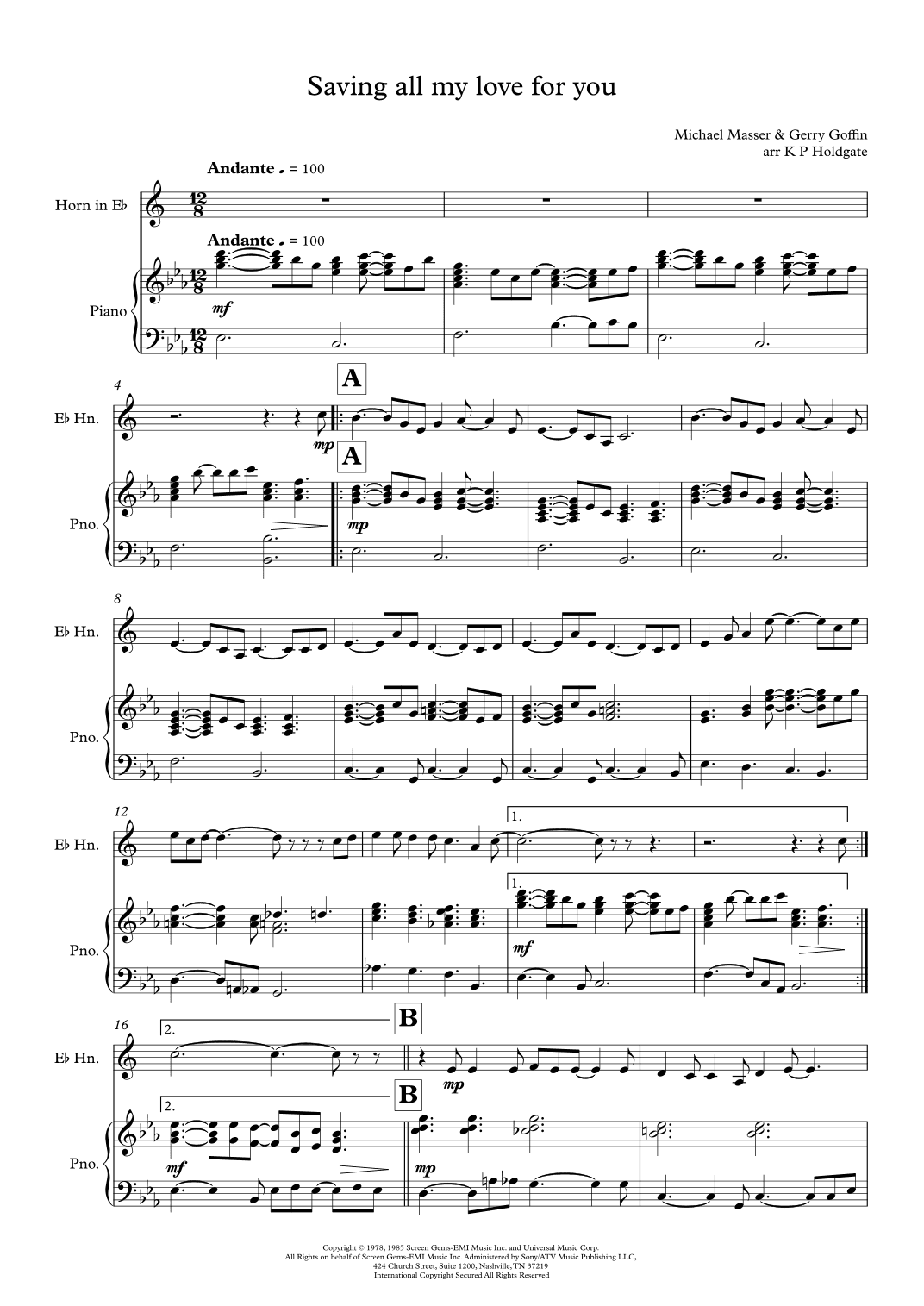 Saving All My Love For You (arr. Kevin P Holdgate)