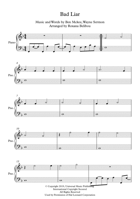 Bad Liar (arr. Roxana Belibou)