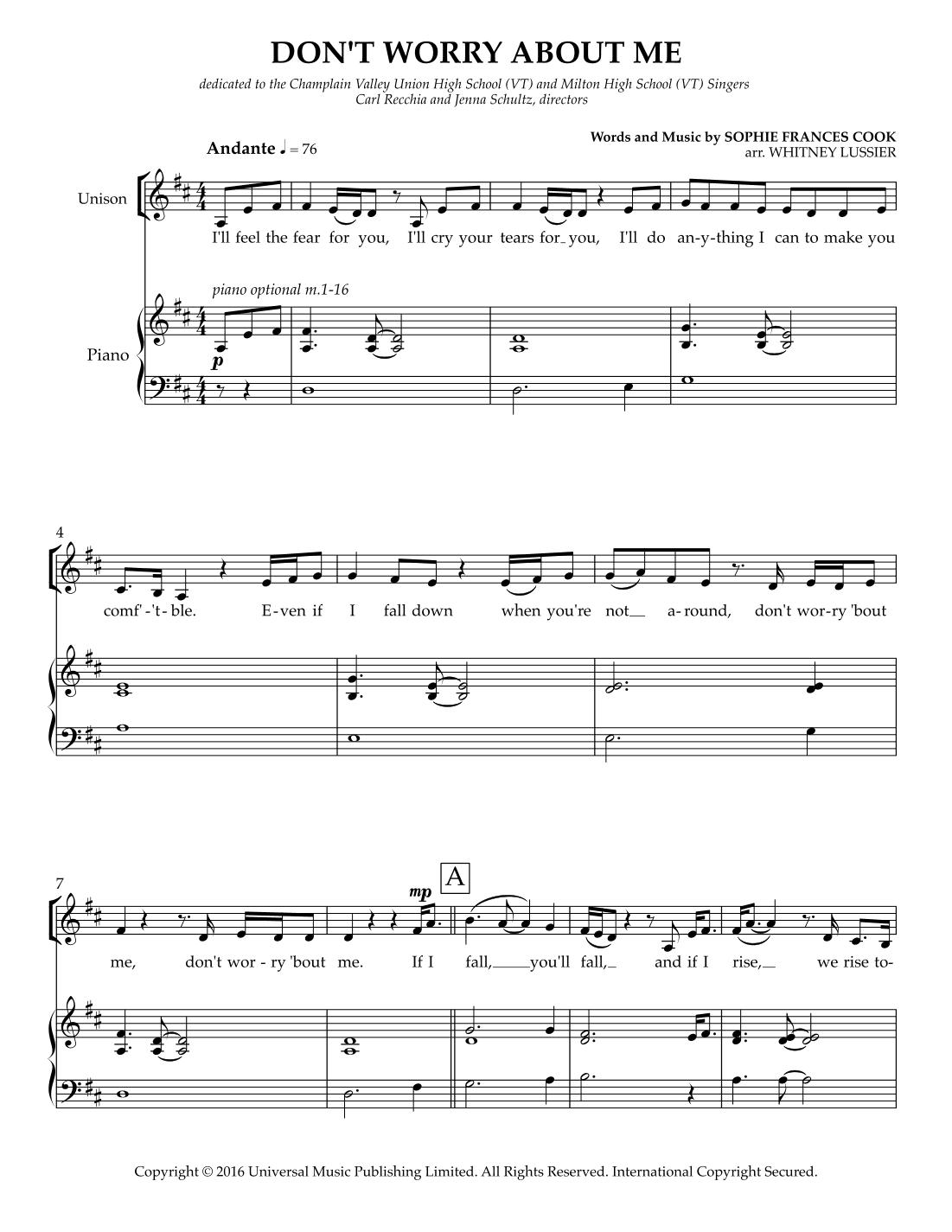 Don't Worry About Me (arr. Whitney Lussier)