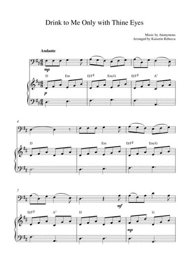Drink to Me Only with Thine Eyes (cello solo and piano accompaniment) (arr. Kaiserin Rebecca)