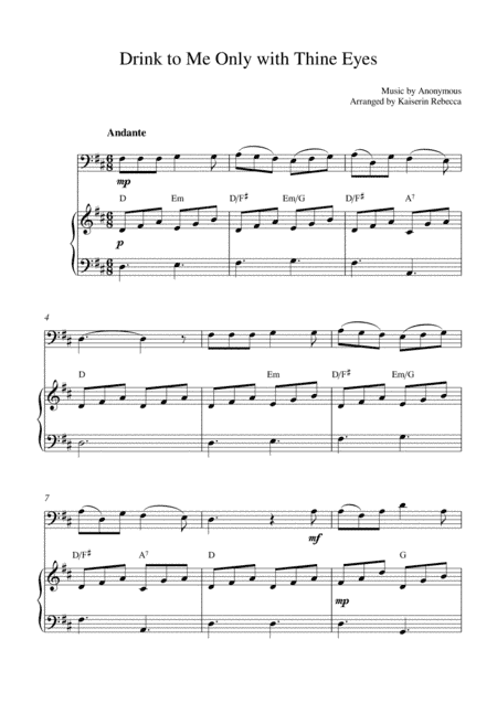Drink to Me Only with Thine Eyes (cello solo and piano accompaniment) (arr. Kaiserin Rebecca)