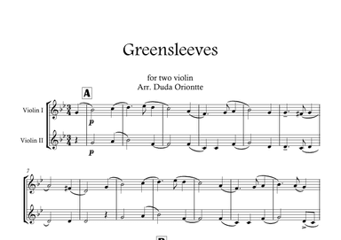 Greensleeves (Green Leeves) VIOLIN DUO. (English folk music, broadside) BEGINNER (arr. Duda Oriontte)