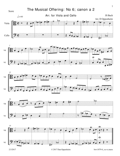 Bach: The Musical Offering BWV 1079 No 6 arr. for Viola and Cello (arr. D Oppenheim)