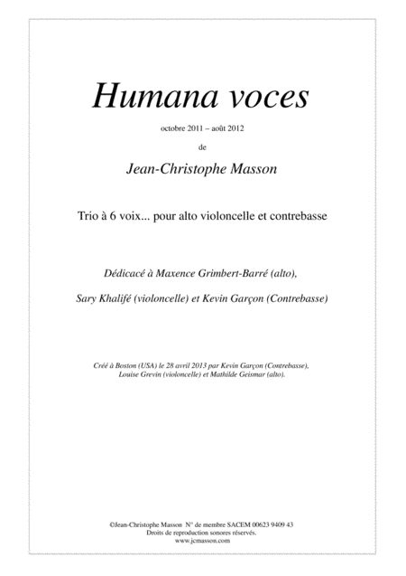 Humana voces --- Full score and parts --- JCM 2011