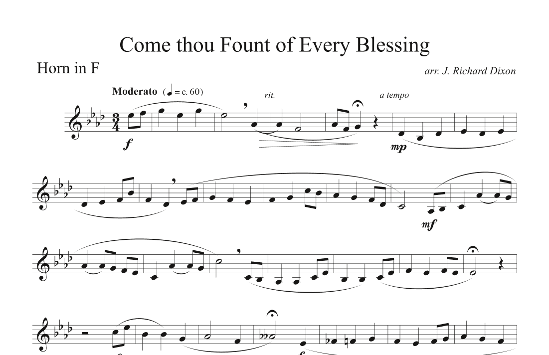 "Come Thou Fount" for brass quintet French Horn (arr. J. Richard Dixon)