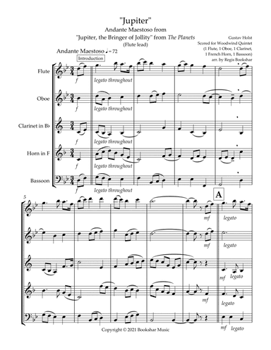 Jupiter (Andante Maestoso from "Jupiter, the Bringer of Jollity" from The Planets) (Bb) (Woodwind Qu (arr. Regis Bookshar)