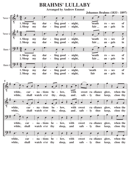 Brahms' Lullaby A Cappella TTBB (arr. Andrew Emmet)