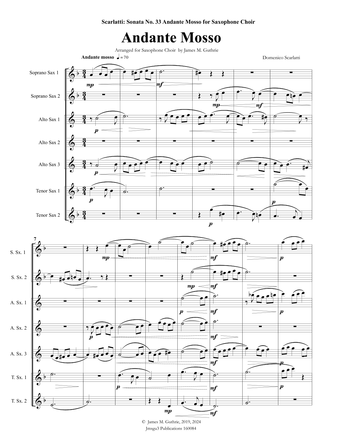 Scarlatti: Andante mosso for Sax Choir (arr. James M. Guthrie)