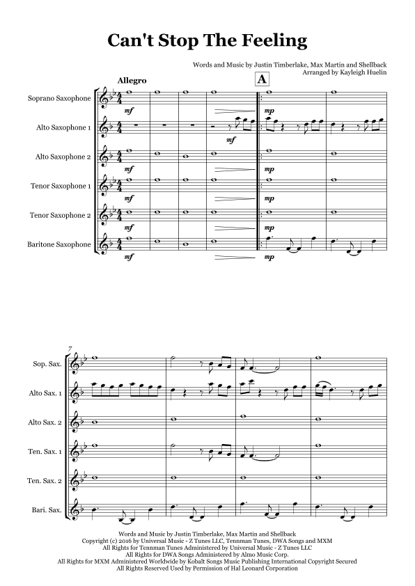 Can't Stop The Feeling! (arr. Kayleigh Huelin)