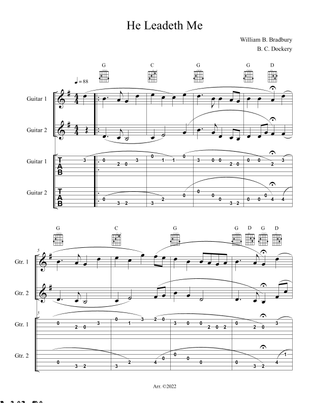 He Leadeth Me (Guitar Duet with TAB) (arr. B. C. Dockery)