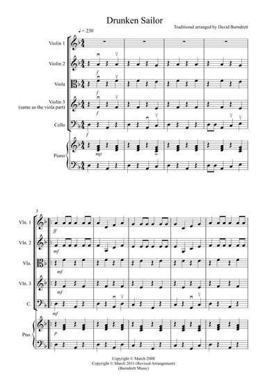 Drunken Sailor for String Quartet (arr. David Burndrett)
