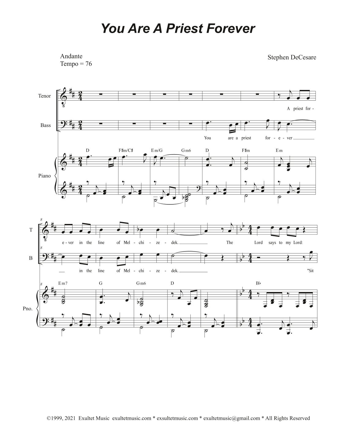 You Are A Priest Forever (Duet for Tenor and Bass solo)