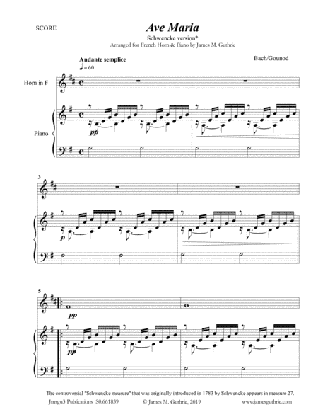 Bach-Gounod: Ave Maria, Schwencke version for French Horn & Piano (arr. James M. Guthrie, ASCAP)