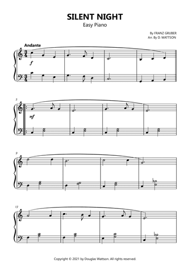 Silent Night piano sheet music (arr. Douglas Wattson)