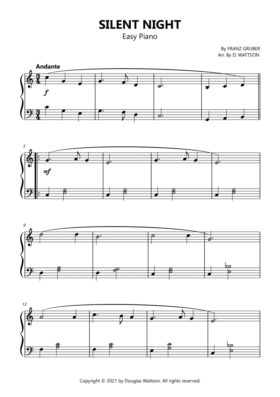 Silent Night piano sheet music (arr. Douglas Wattson)