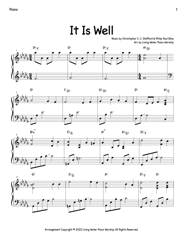 It Is Well (arr. Living Water Piano Worship)