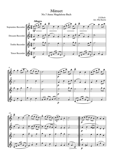 Six Classical Minuets for Recorder Quartet (arr. Phillip Rawle)