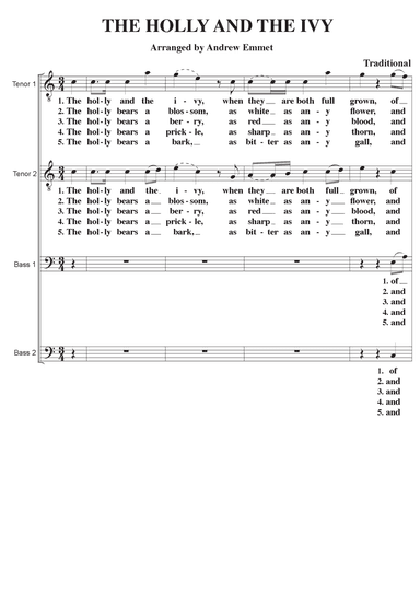 The Holly And The Ivy A Cappella TTBB (arr. Andrew Emmet)