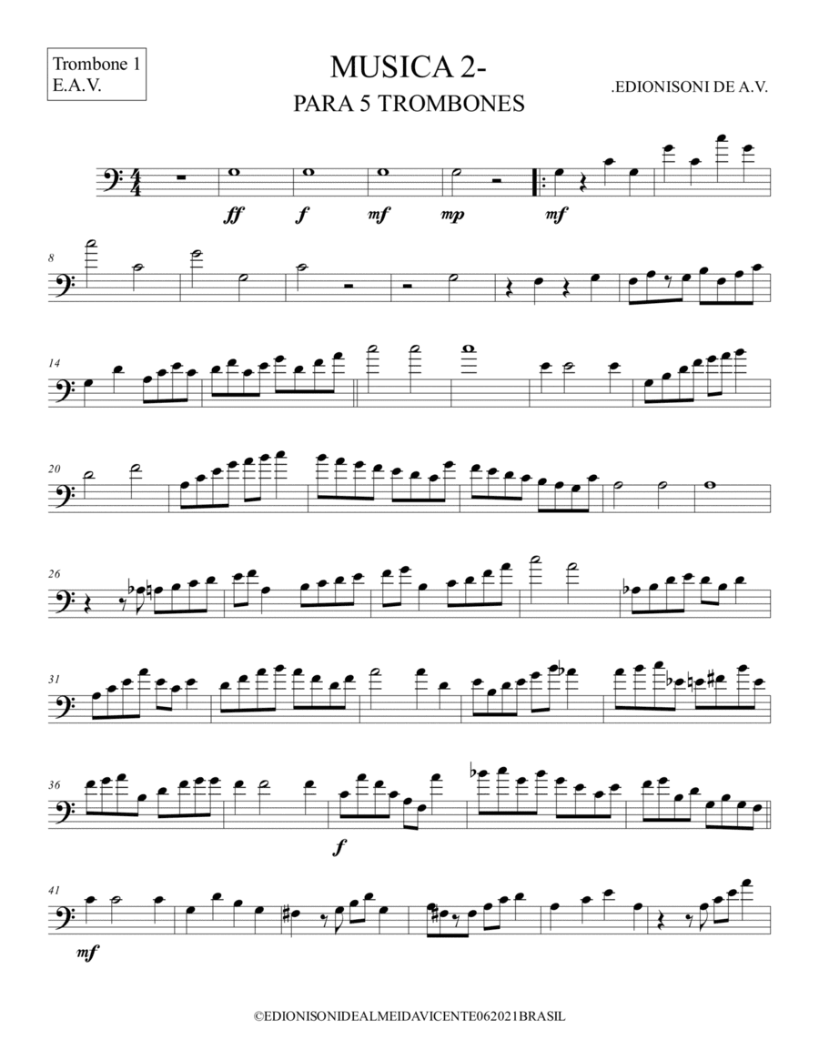 MUSICA 2 - PARA 5 TROMBONES-Trombone 1