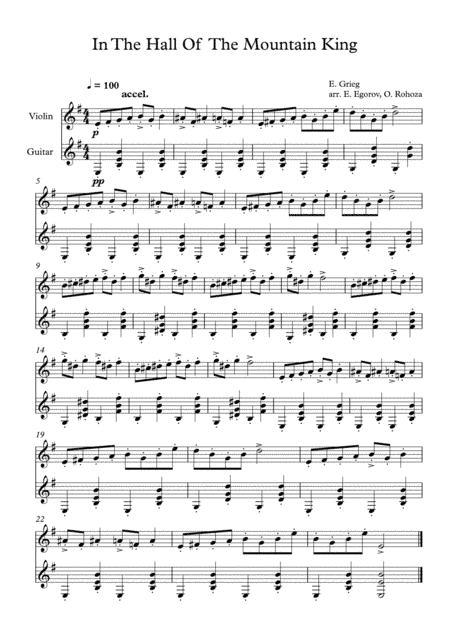 In The Hall Of The Mountain King, Edvard Grieg, For Violin & Guitar