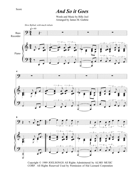 And So It Goes (arr. James M. Guthrie, ASCAP)