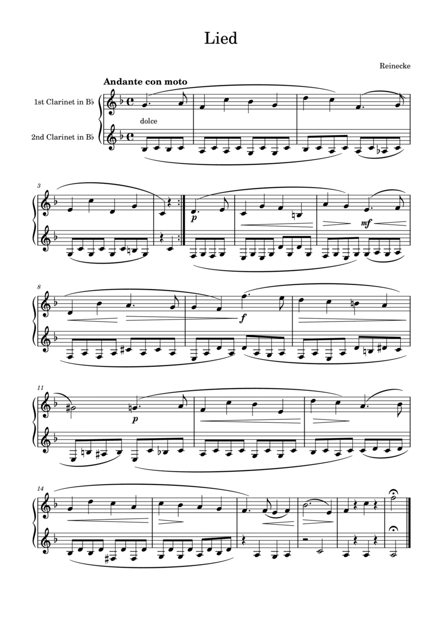 Reinecke: Lied for two clarinets (arr. Saho Omukai)