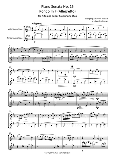Rondo In F - Alto and Tenor Saxophone Duet (arr. Jasmine Brown)