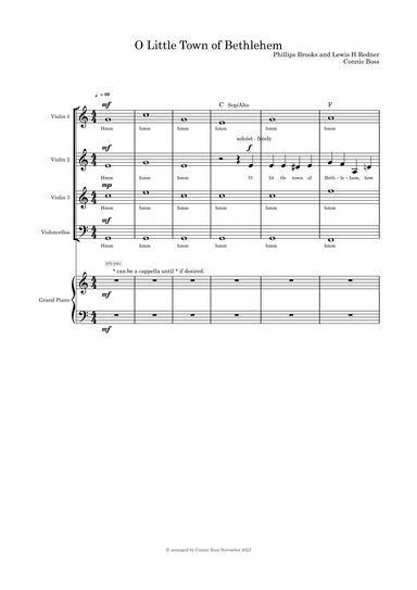 O Little Town of Bethlehem - Strings quartet and Piano (arr. Connie Boss)