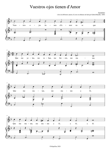 Vuestros ojos tienen d'Amor (arr. Early Music Scores)