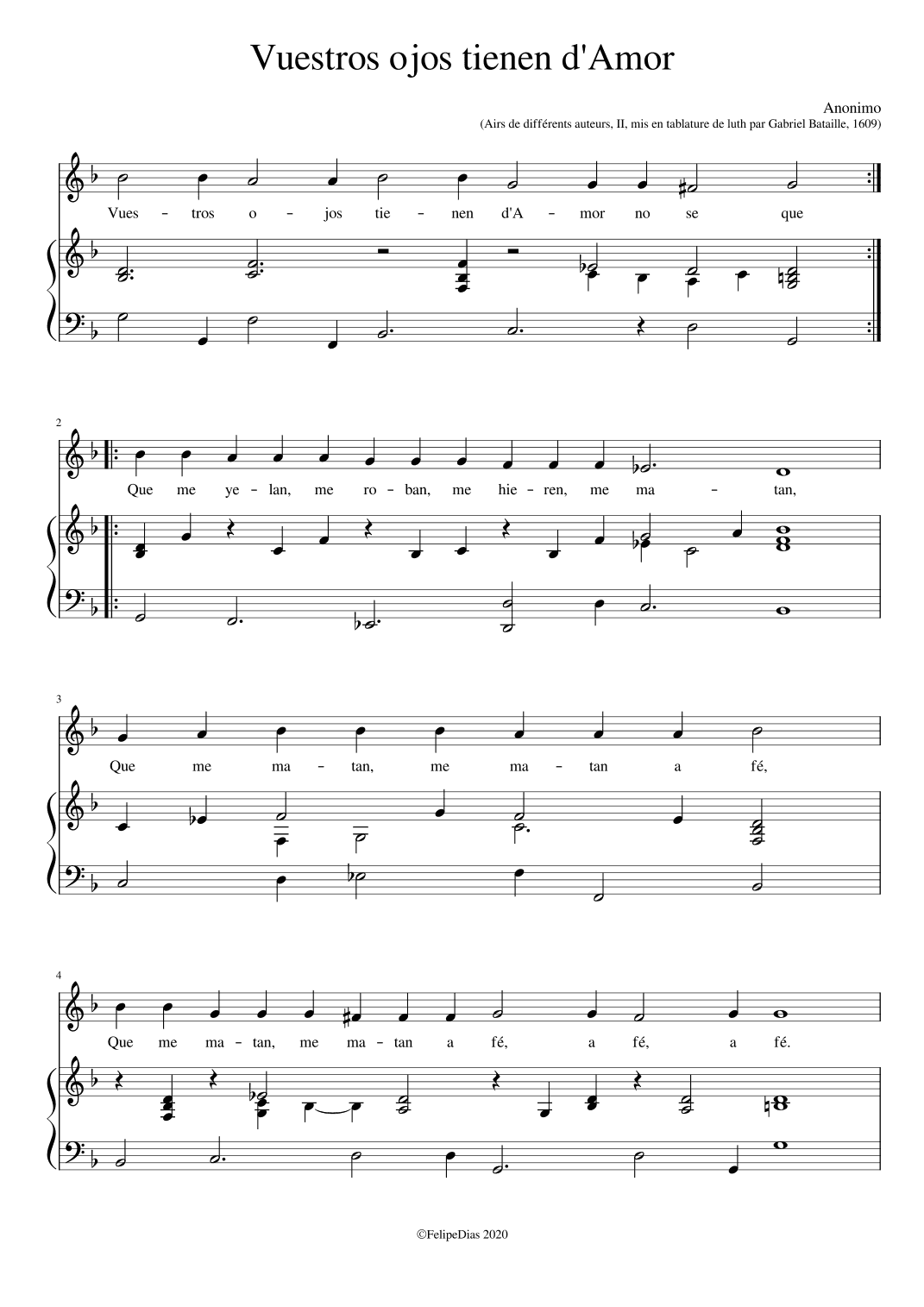 Vuestros ojos tienen d'Amor (arr. Early Music Scores)