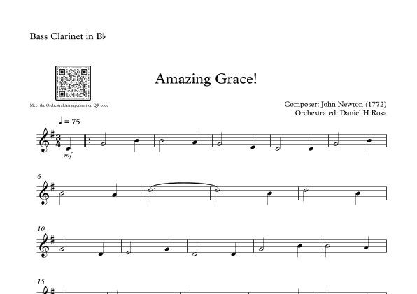 Amazing Grace How Sweet the sound - Easy Bass Clarinet (arr. Daniel H Rosa)