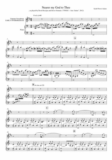 Nearer my God to Thee (piano & soprano sax) - EARLY/INTERMEDIATE (arr. David Kocijan & Davor Simunic)