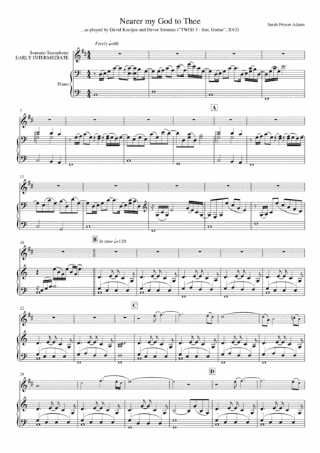 Nearer my God to Thee (piano & soprano sax) - EARLY/INTERMEDIATE (arr. David Kocijan & Davor Simunic)