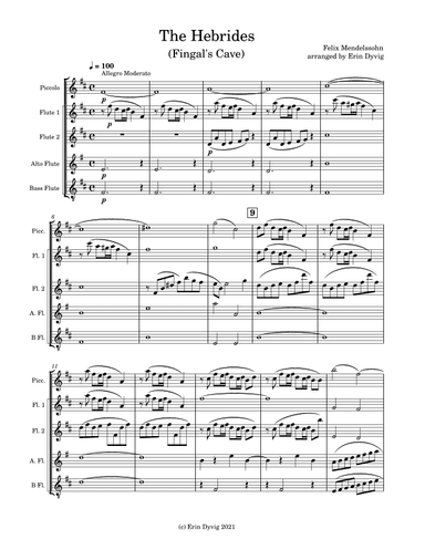 The Hebrides (Fingal's Cave) for flute quintet (arr. Erin Dyvig)