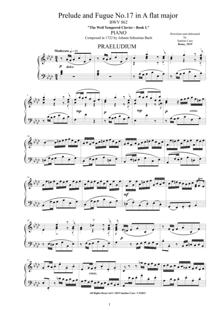 Bach - Prelude and Fugue No.17 in A flat major BWV 862 for Piano (arr. Santino Cara)