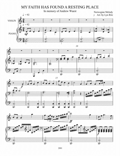 MY FAITH HAS FOUND A RESTING PLACE ARRANGEMENT FOR VIOLIN AND PIANO (arr. Lyn Ritz)