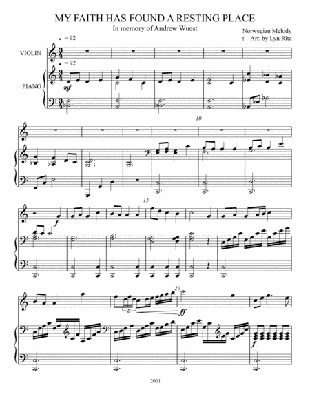 MY FAITH HAS FOUND A RESTING PLACE ARRANGEMENT FOR VIOLIN AND PIANO (arr. Lyn Ritz)