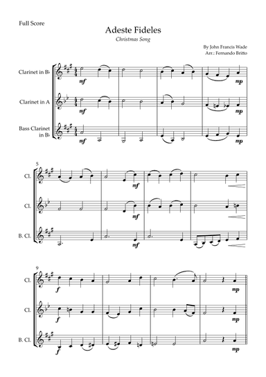 Adeste Fideles (Christmas Song) for Clarinet Trio (arr. Fernando Britto)