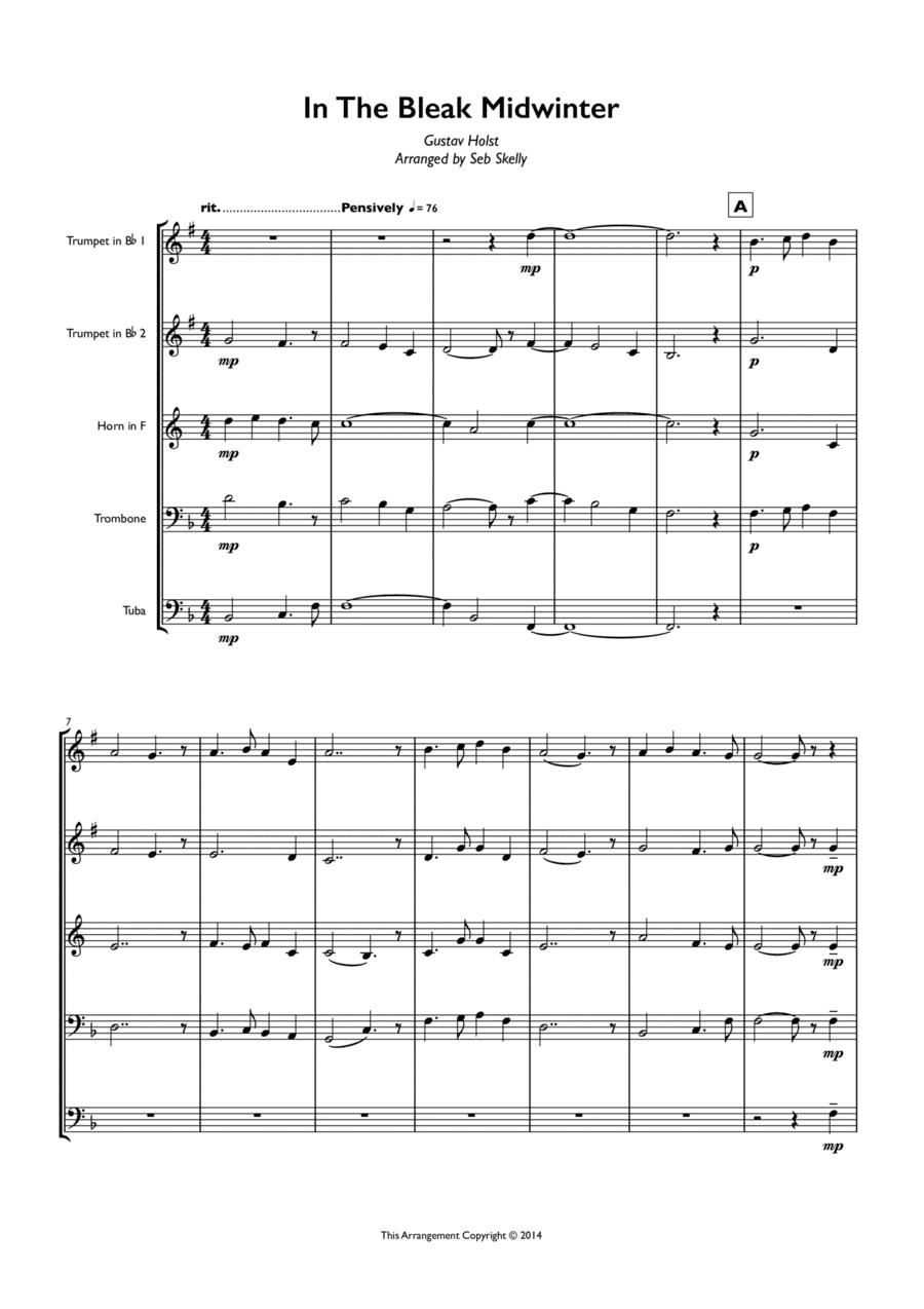 In The Bleak Midwinter (Holst) for Brass Quintet (arr. Seb Skelly)