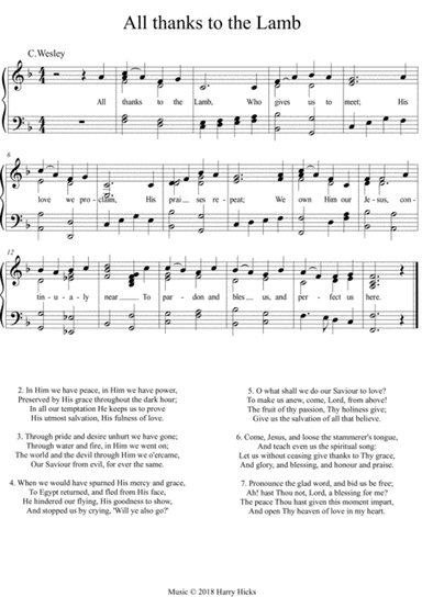 All thanks to the lamb. A new tune to a wonderful hymn by Charles Wesley that needs to be rediscover